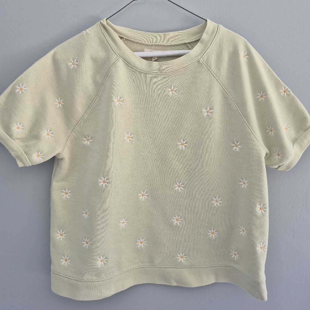 Madewell Daisy Embroidered Short Sleeve Sweatshirt Size XS - Picture 3 of 9